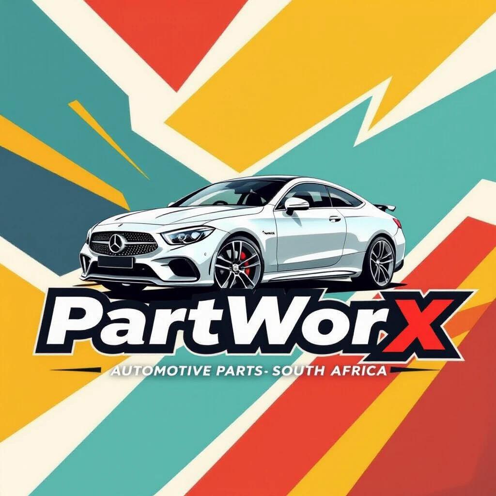 Design a logo for an automotive parts business in South Africa. Business named 'PartWorX'. Use a stylized car and a dynamic background. Incorporate bright colors and bold text.