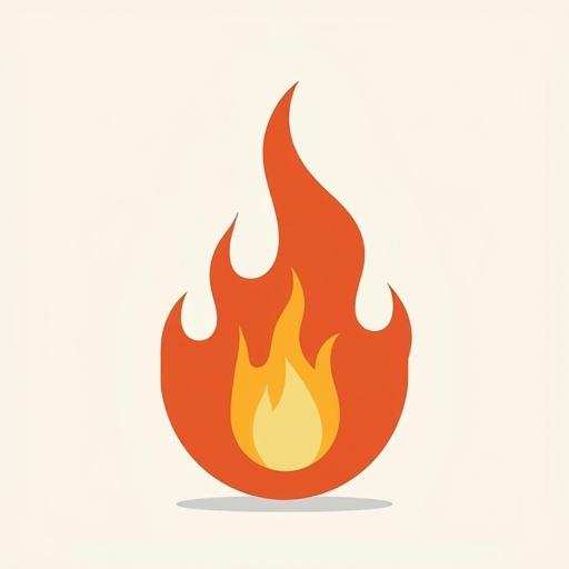 Simple illustration of a flame drop. Teardrop shape ending in stylized flame points. Vibrant colors.
