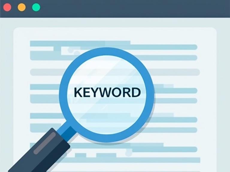 Magnifying glass over a website. Keywords and links are highlighted.