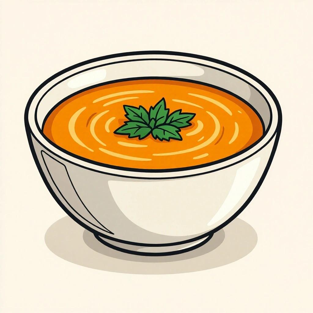 2D sprite with thick black outlines of a bowl of pumpkin soup