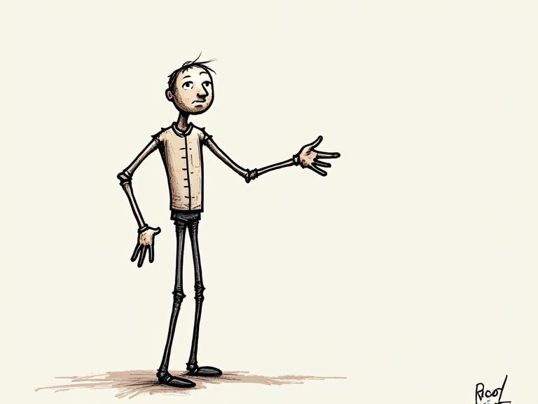 Stick figure art shows man looking at viewer. Man has hand extended as if offering a challenge or invitation. Illustration has a simple style and emphasizes posture.