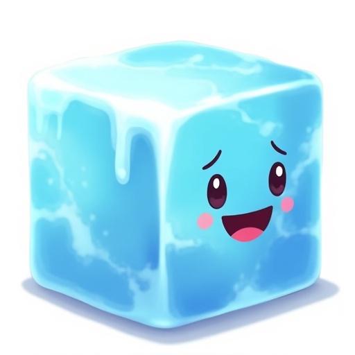 Smiling ice cube character with a cute expression. Designed for ARPG game use. No background provided; transparent background ideal for use in various settings.