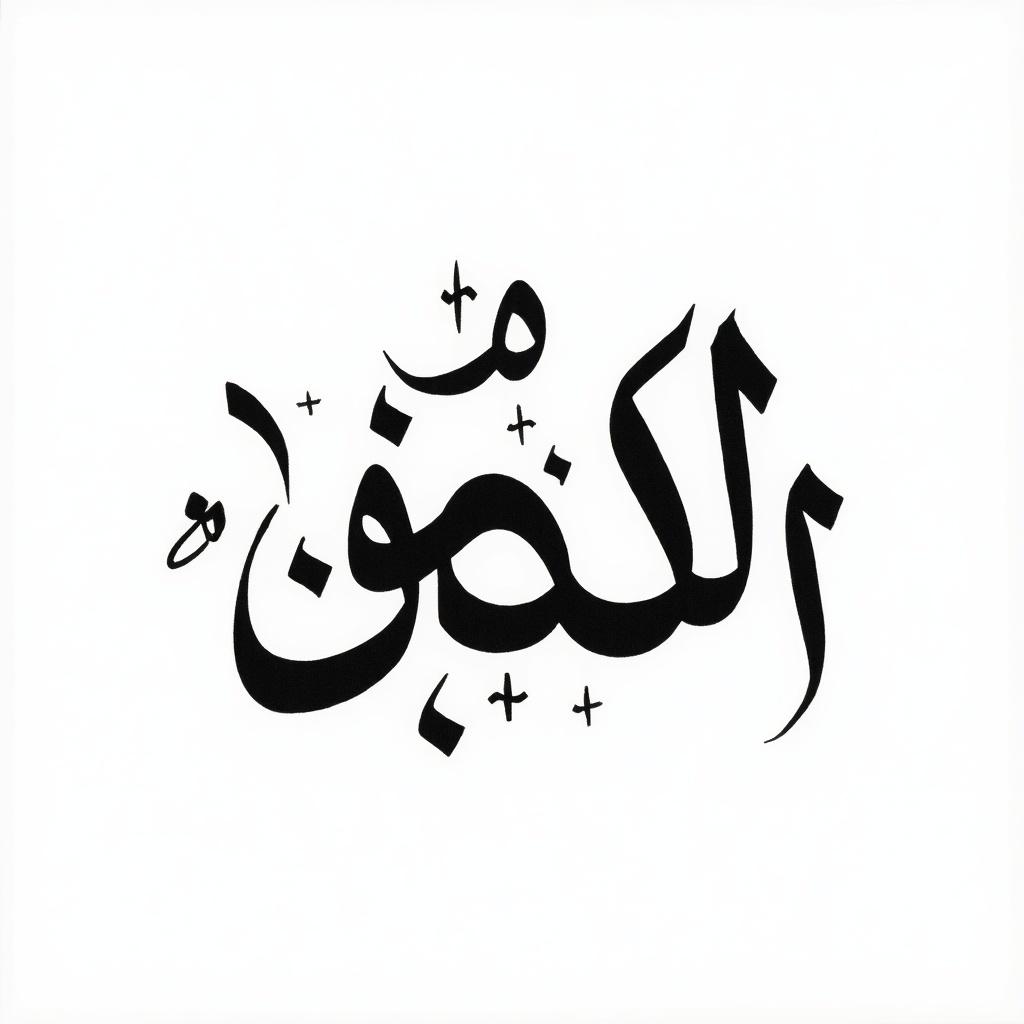 Arabic phrase depicted in calligraphy. Black and white colors used. Calligraphy appears intricate and imbalanced. It should resemble hand-painted work. Phrasing includes 'من لا يرضى على مائدة أبيه لن يرضى أبداً'.