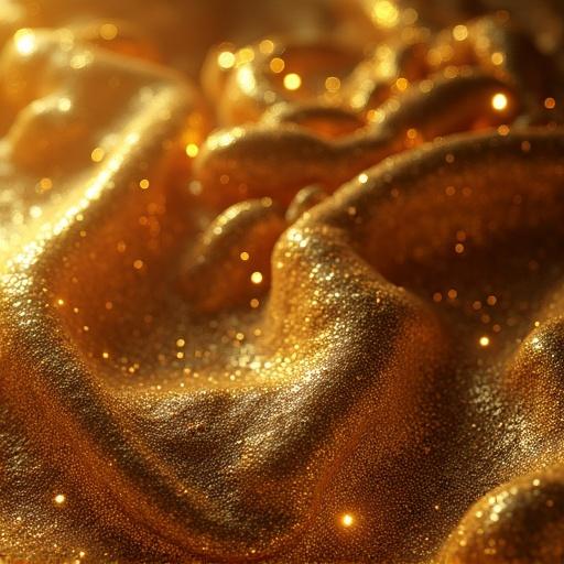 Surreal image showing a close-up of a golden textured surface with accurate lighting. Emphasizes photorealistic and high-resolution details. Rich gold detailing is prominent.