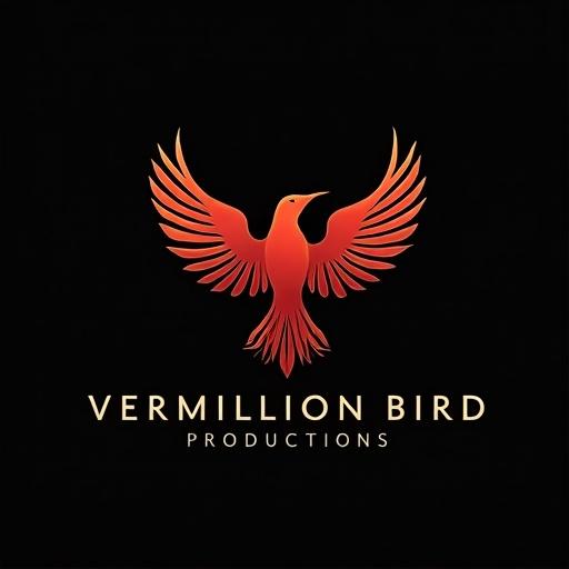 A luxury professional logo designed for Vermillion Bird Productions featuring a stylized bird with vibrant colors.