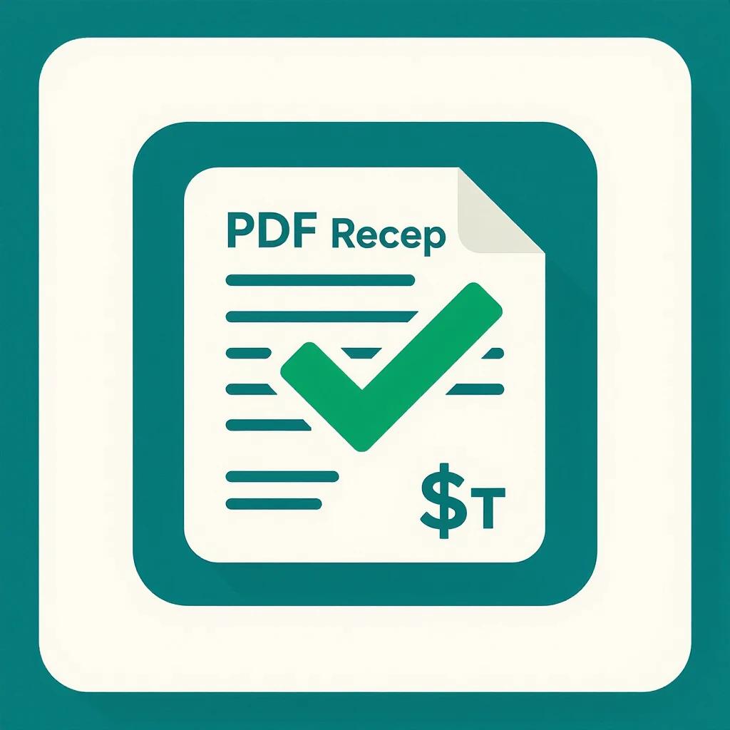 Minimal logo illustrating PDF receipt verification service. Central element is partially open document icon in dark teal. Overlay green checkmark across PDF. Incorporate USDT symbol in bottom right corner. Use clean geometric shapes and contrast bright and dark colors.