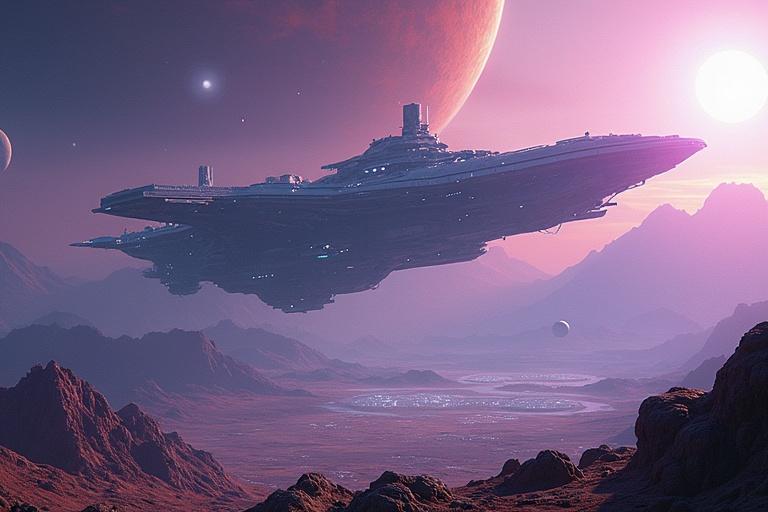 Set in a sci-fi future where players use a massive spaceship to explore galaxies. Includes planets with icy, jungle, and desert landscapes. Features alien races like telepaths and mechanical nomads. Emphasis on realism and atmosphere with a colorful palette.