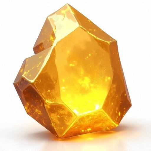 Image depicts a golden stone resembling a gem. Art style inspired by World of Warcraft game. Has a white transparent background.