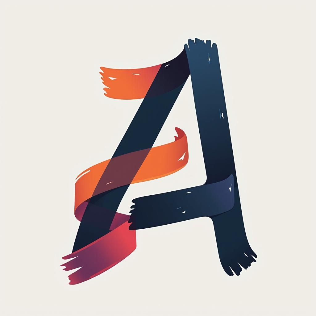 This image features a stylized letter 'A', creatively designed with a ribbon-like effect. The letter is predominantly dark blue, accented with vibrant red and orange colors. The background is a soft light beige, making the colors stand out. This modern, abstract logo conveys a sense of innovation and creativity. It can be used for technology-related branding, especially in the AI sector.