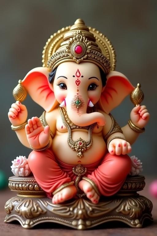 Cute Lord Ganesh statue with vibrant details and warm colors