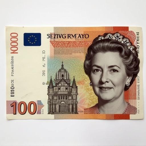 A £100 banknote featuring a woman's portrait and a historical building. Bright colors and clear details. Great for educational content.