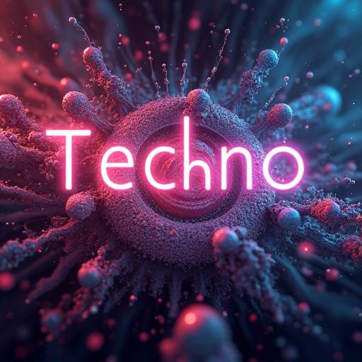 Fractal artwork on an album cover with futuristic text. Vibrant and colorful design with dynamic patterns.