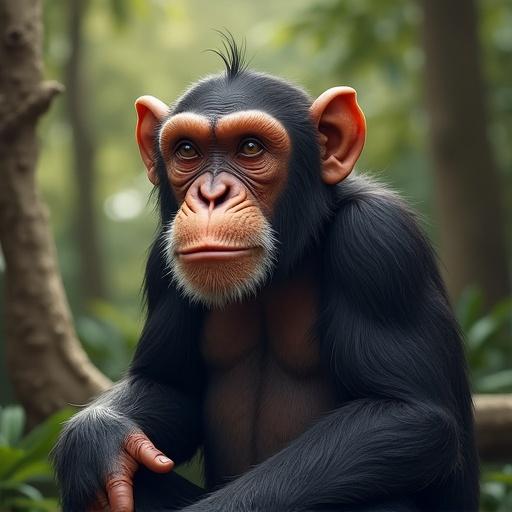 Chimpanzee looking at a treasure map in a 3D cartoon style. Jungle setting. The chimp has a curious expression. Rich colors in the background. Playful atmosphere.