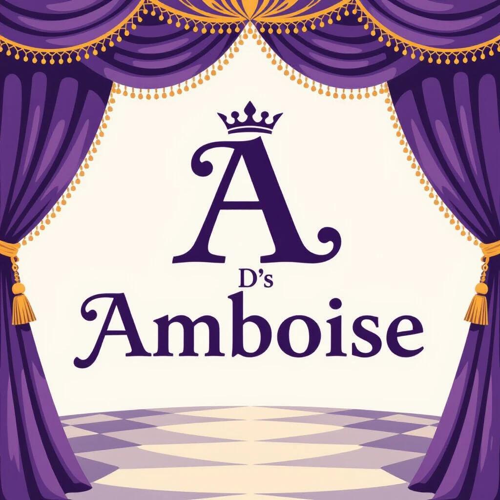 Design a logo for a law firm with the name CABINET D'AMBOISE. Use lavender color prominently. The letter A in d'Amboise should have a royal appearance.