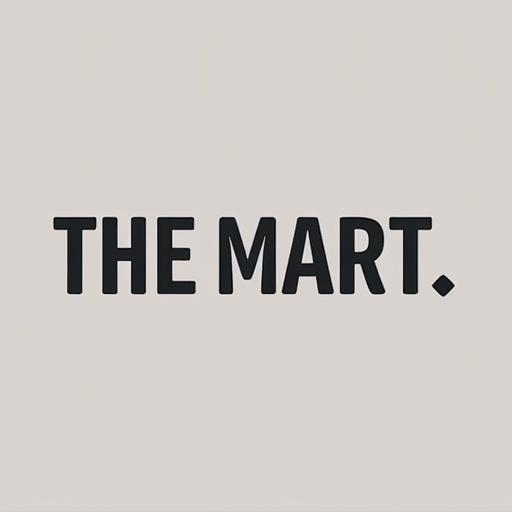 Minimalist logo design features bold stylized text. Plain background provides contrast to the text. Logo reads 'THE MART.' Simple and modern style.