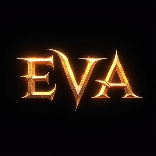 Lineage game style logo featuring the name 'EVA' in bold glowing metallic gold and naval letters on a black background. Artwork creates a mystical poster effect with ultra detail in a clean and realistic photographic style.