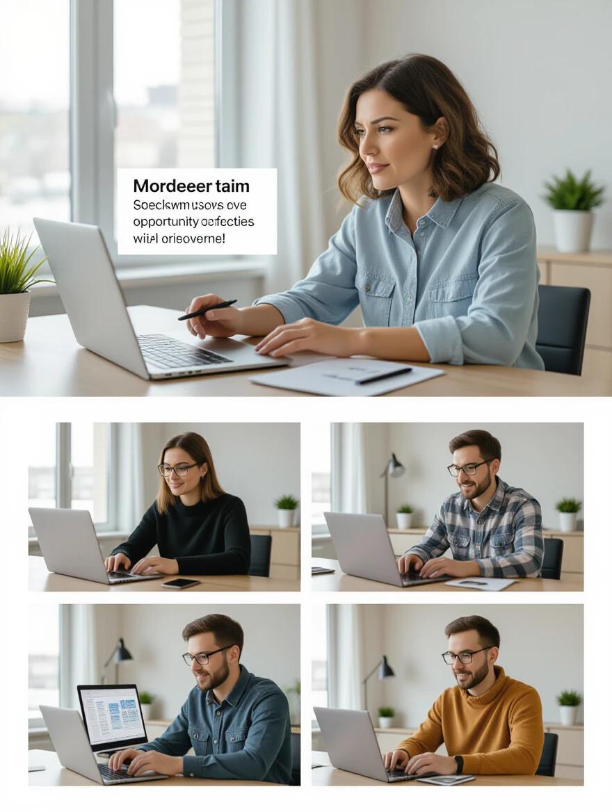 Natural light fills a room. A person notices a business opportunity online. Expressions change from curiosity to hesitation to cautious hope. Scenes of research, video watching, and note-taking are depicted.