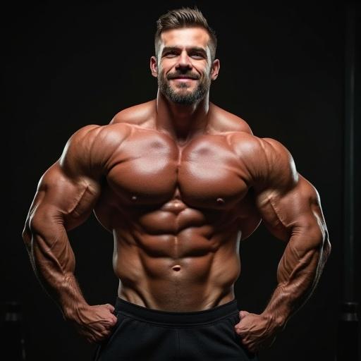 Bodybuilder in a zyzz pose with muscular physique and dramatic lighting