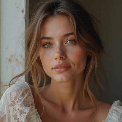 Portrait of a model showcasing Italian beauty standards. Emphasis on natural beauty and elegance.