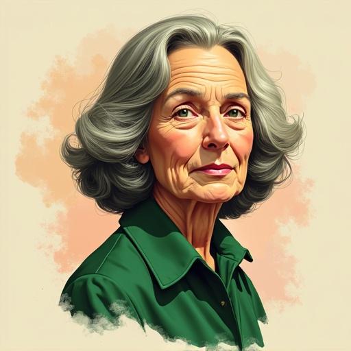 Portrait of an elderly woman with gray hair, wearing a green shirt. Enhances themes of aging and wisdom through soft colors and natural light.