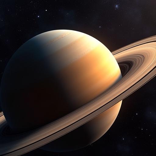 Hyper-realistic image of planet Saturn. Captured in ultra high-resolution. Depicts Saturn with its rings. Imagery inspired by NASA's exploration missions.