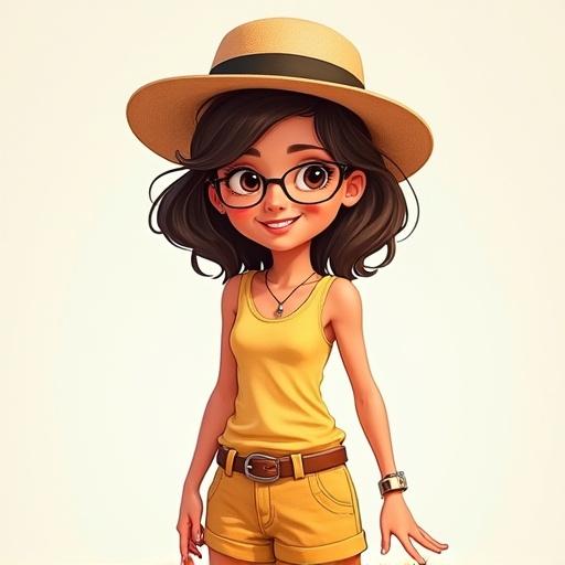 Dibujo de Anya Forger de Spy Family. Diseño del autor original. Ropa de verano. Los brazos levantados. Sonrisa coqueta.