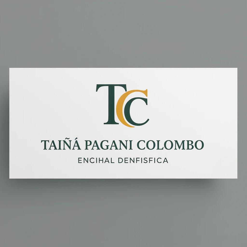 Logo design for a law office named Tainá Pagani Colombo. Modern and professional appearance with emphasis on initials TC, clear typography, and elegant color scheme.