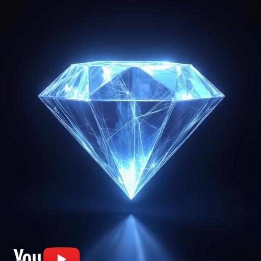 A diamond play button resembling a real diamond in pink color. It's highly reflective and sparkly. The background is dark, creating contrast with the bright diamond. The diamond has a classic shape with many facets. Ideal for representing YouTube success and achievement.