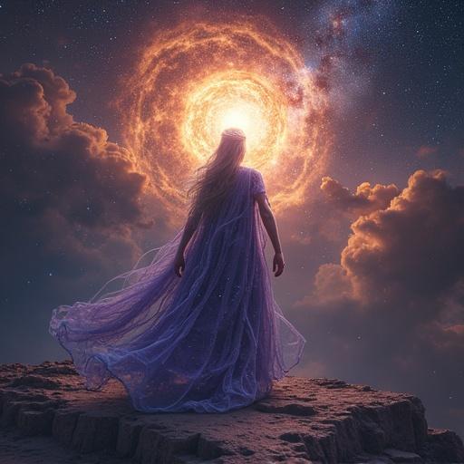 Visual representation of absolute universal consciousness depicted as an energy vortex. No human images. Ethereal and glowing effects.
