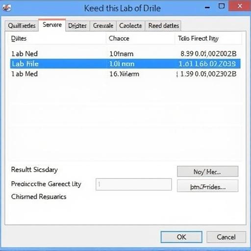 Screenshot of a computer interface displaying laboratory test results. Contains rows of test data including names, numerical results, dates, and additional information. The layout resembles standard software used in medical or laboratory settings.