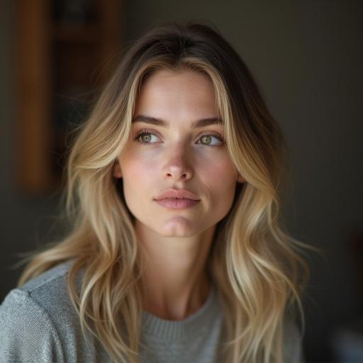A 25-year-old blonde woman with brown eyes engages in a calm conversation. She embodies empathy and support. The image reflects daily anxiety with a warm, inviting atmosphere.