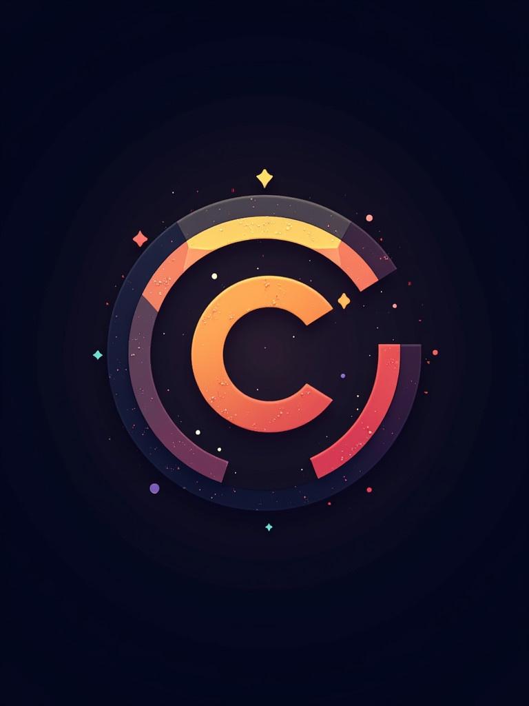 Logo designed for a cryptocurrency community coin. Features a central 'C' in vibrant colors. Circular design with sparkles.