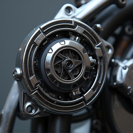 Close-up of a liquid-metal component showcasing intricate mechanical and digital details. High-quality minimal design with multiple 4k details.