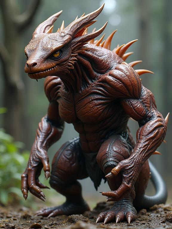 Masterpiece hyperrealistic concept art showing a muscular Echidna Creature in a dynamic pose. Detailed features and fantasy elements present. Set in a forest with soft lighting.