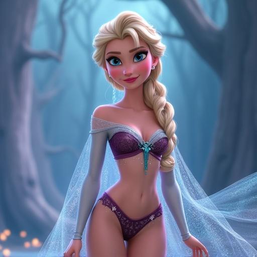 Elsa in confident lingerie pose with a beautiful body and playful smile