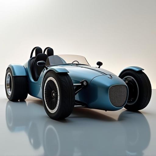 Three-wheeled vehicle design featuring Porsche elements. Sleek body with modern lines and a stylish aesthetic. Suitable for showcasing innovative automotive design.