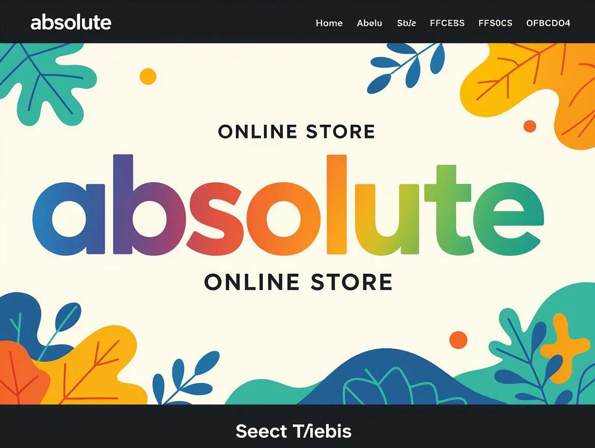 Modern logo for online store named 'absolute'. Custom lettering with vibrant gradient colors. Each letter features unique color transitions. Dark navy blue background enhances visual appeal. Contemporary design suitable for e-commerce.