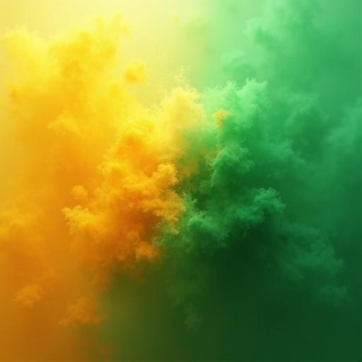 Image showing solid emissions. One side is yellow representing amorphous phase. Other side is green representing crystalline phase. Diagonal effect separates both parts.