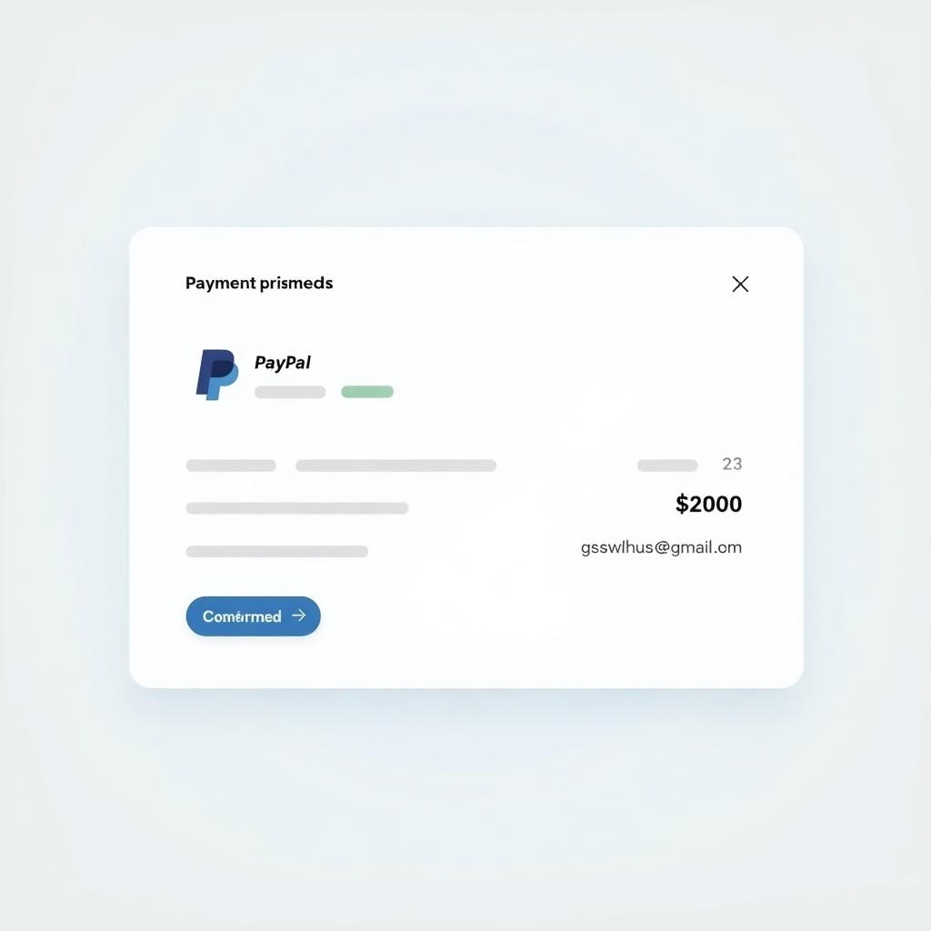 Digital screenshot representation of a PayPal payment of $2000. PayPal logo displayed. Recipient email address visible.