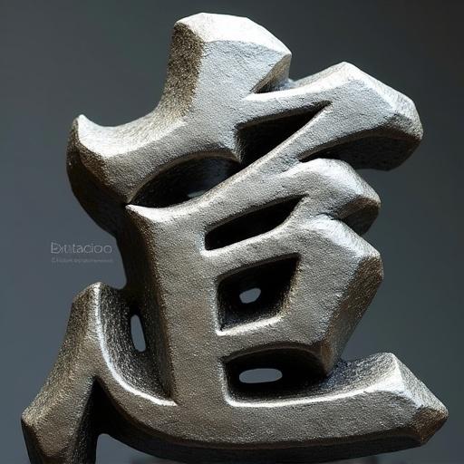 Stylized metal Chinese characters showcase artistic design emphasizing mining roots.