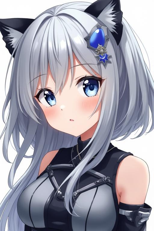 Anime character with silver and black hair and bluish-gray eyes. Character has very fair skin. Stylish outfit is worn by character.