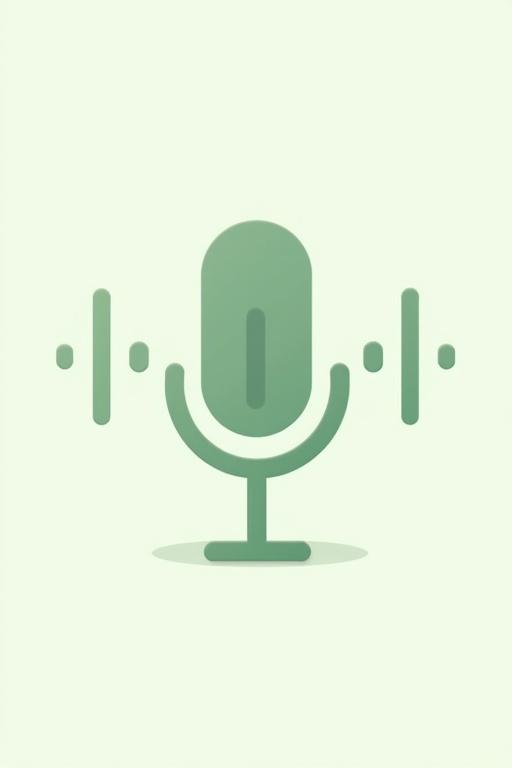 Minimalist design of a microphone integrated with upward arrow graphic in sound waves. Green and white color scheme. Focus on negative space for title. Flat vector style.