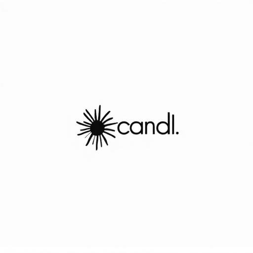 Design a logo for a candle shop. Make it minimalist and monochrome. Use modern sans-serif typography. Include a simple abstract sunflower icon. Style sunflower with minimal lines in a single color. Composition should be balanced for labels and packaging.