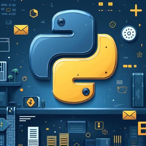 Abstract design featuring Python logo in blue and yellow. Background displays technology icons and programming concepts. Suitable for promoting coding courses on moocapps.com with a call to action.