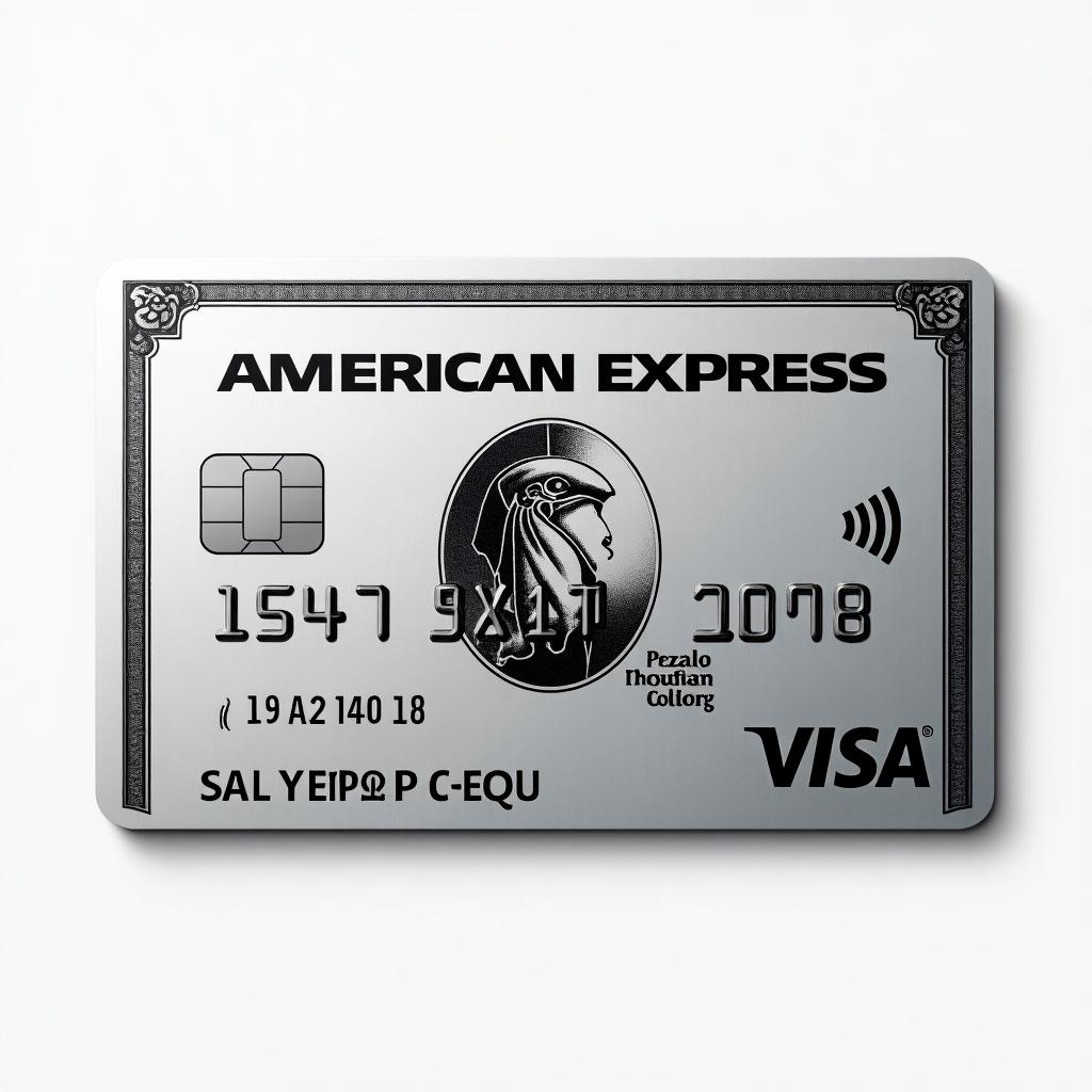 Realistic image of a platinum American Express credit card with Visa logo prominently displayed. Distinct details visible. Cardholder name Saiyyed Saddam. Expiry date March 2028. Silver background with bold black font conveying modern elegance.