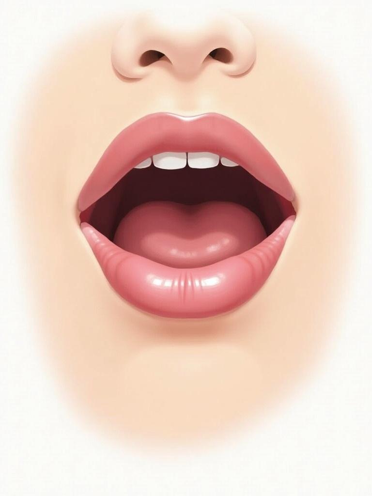 Detailed illustration of closed human mouth with a focus on lips. Soft colors create an artistic representation with attention to the surrounding area.