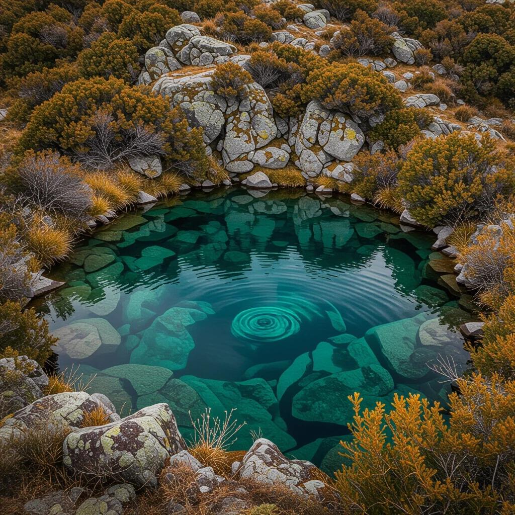 Laguna Negra is a mysterious deep and dark water pool. The pool is surrounded by shrubs and rocks. Local legends speak of an ancient powerful guardian named Ñawi. Ñawi guards the secrets of nature.