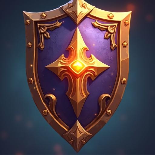 Icon representation of a shield for card games styled like World of Warcraft. Magic shield designed for a card game. Royal shield designed for a card game.