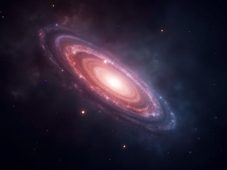 Two galaxies approaching with nebula and bright multiple colors. Bright centers with swirling edges. Deep cosmic background.