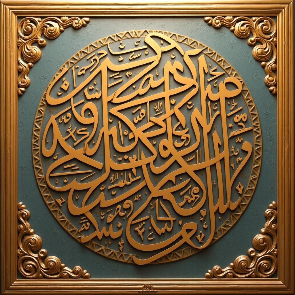 The image shows intricate Arabic calligraphy featuring the name 'Zurarah'. It is framed in an ornate gold frame against a turquoise background.